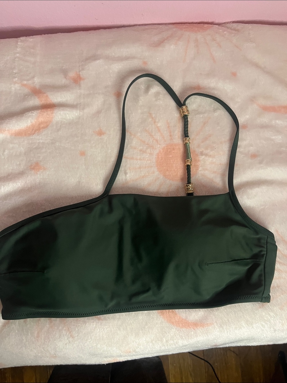 aerie Dark Green Swim Bralette with Gold Accent Back